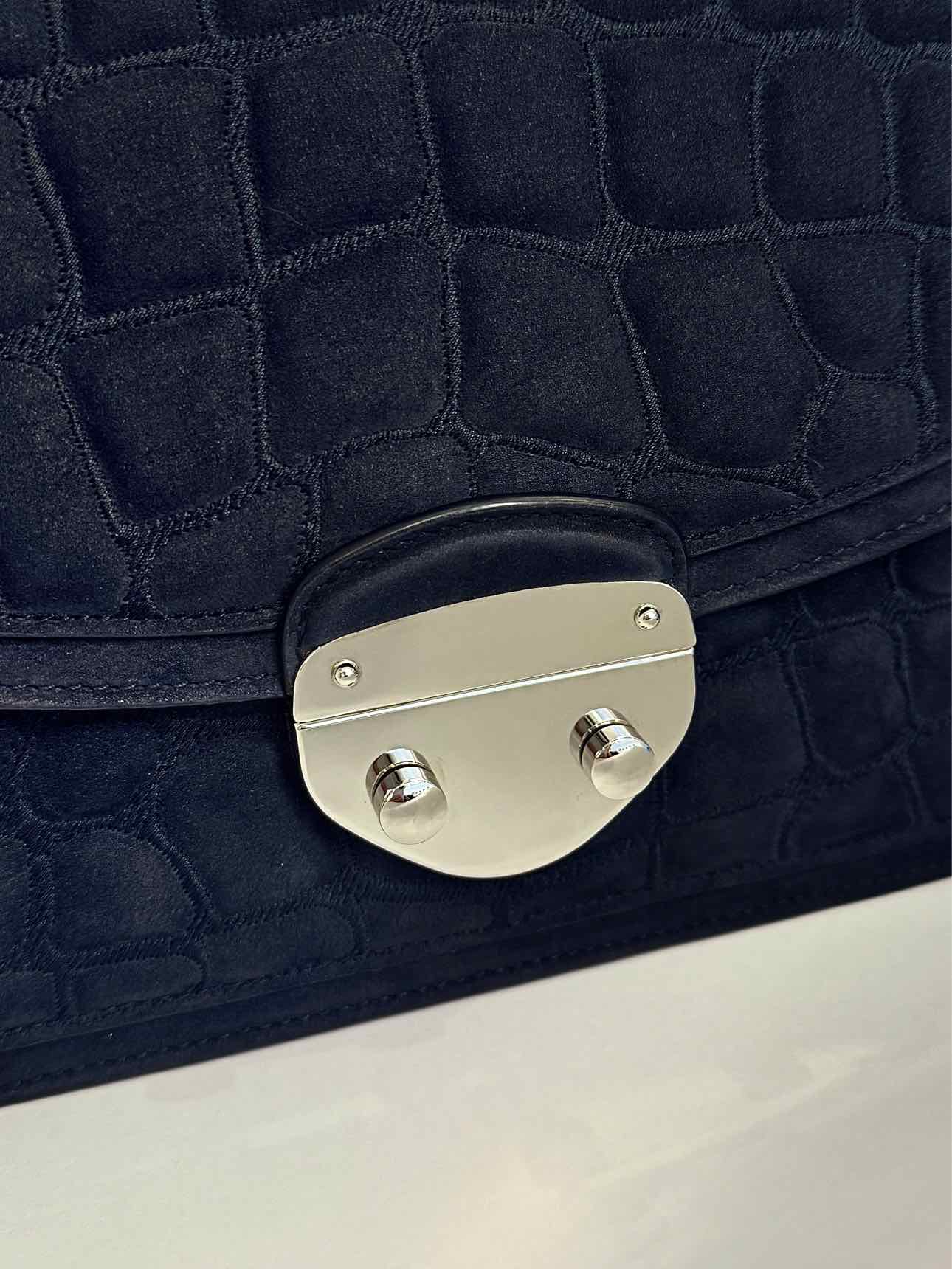 ASPREY Suede Navy Blue Quilted Top Handle
