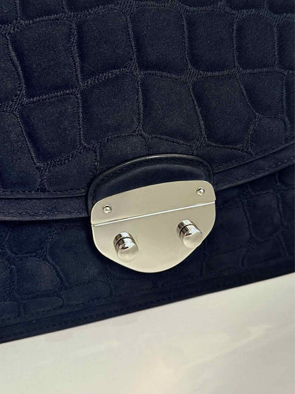 ASPREY Suede Navy Blue Quilted Top Handle