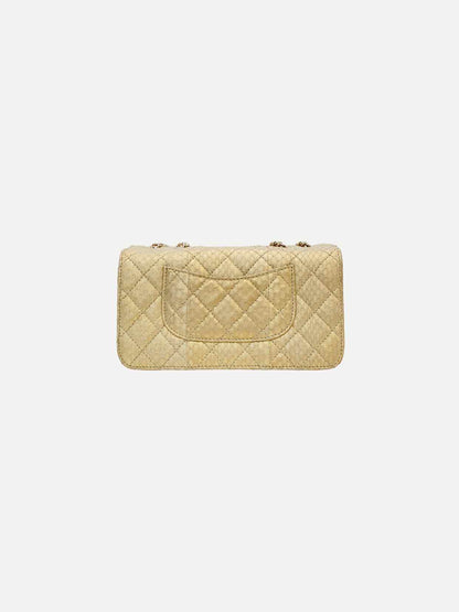 CHANEL 3 Accordian Flap Beige Quilted Shoulder Bag