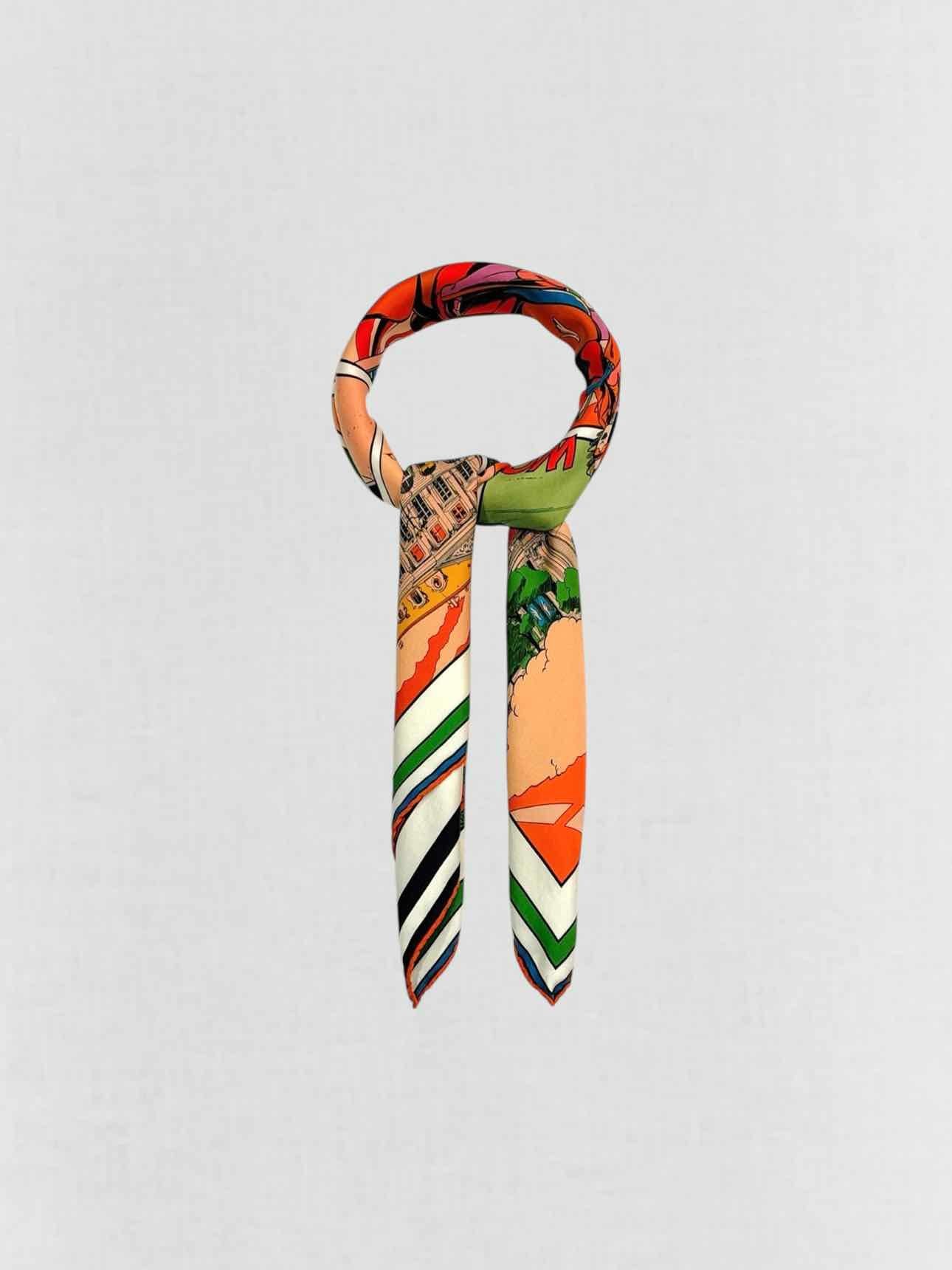HERMES Orange Multicolor Printed Scarf