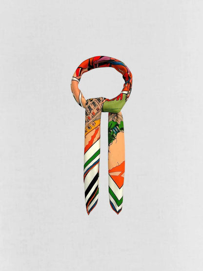 HERMES Orange Multicolor Printed Scarf