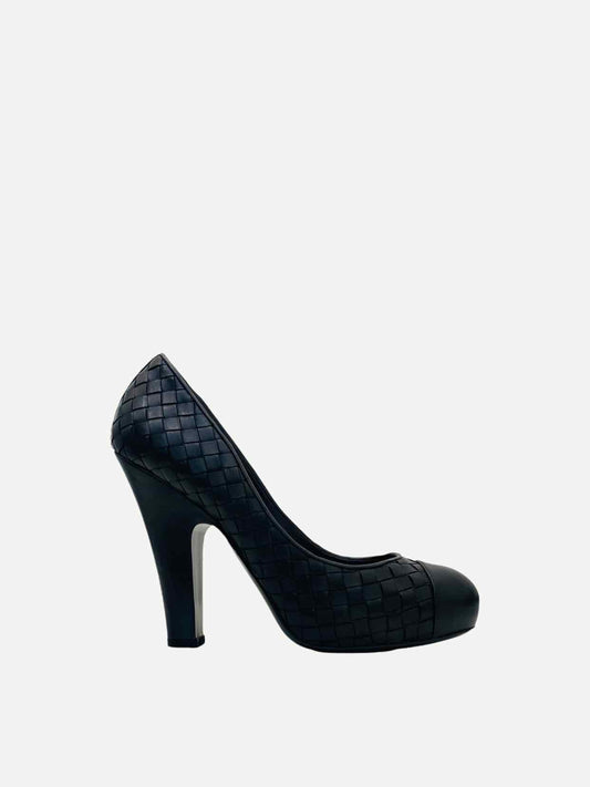 BOTTEGA VENETA Almond Toe Black Intrecciato Pumps 38.5