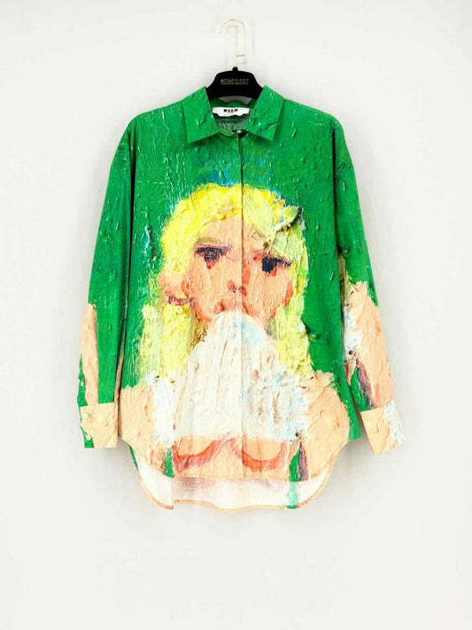 MSGM Painted Girl Green Multicolor Size US 2 Shirt