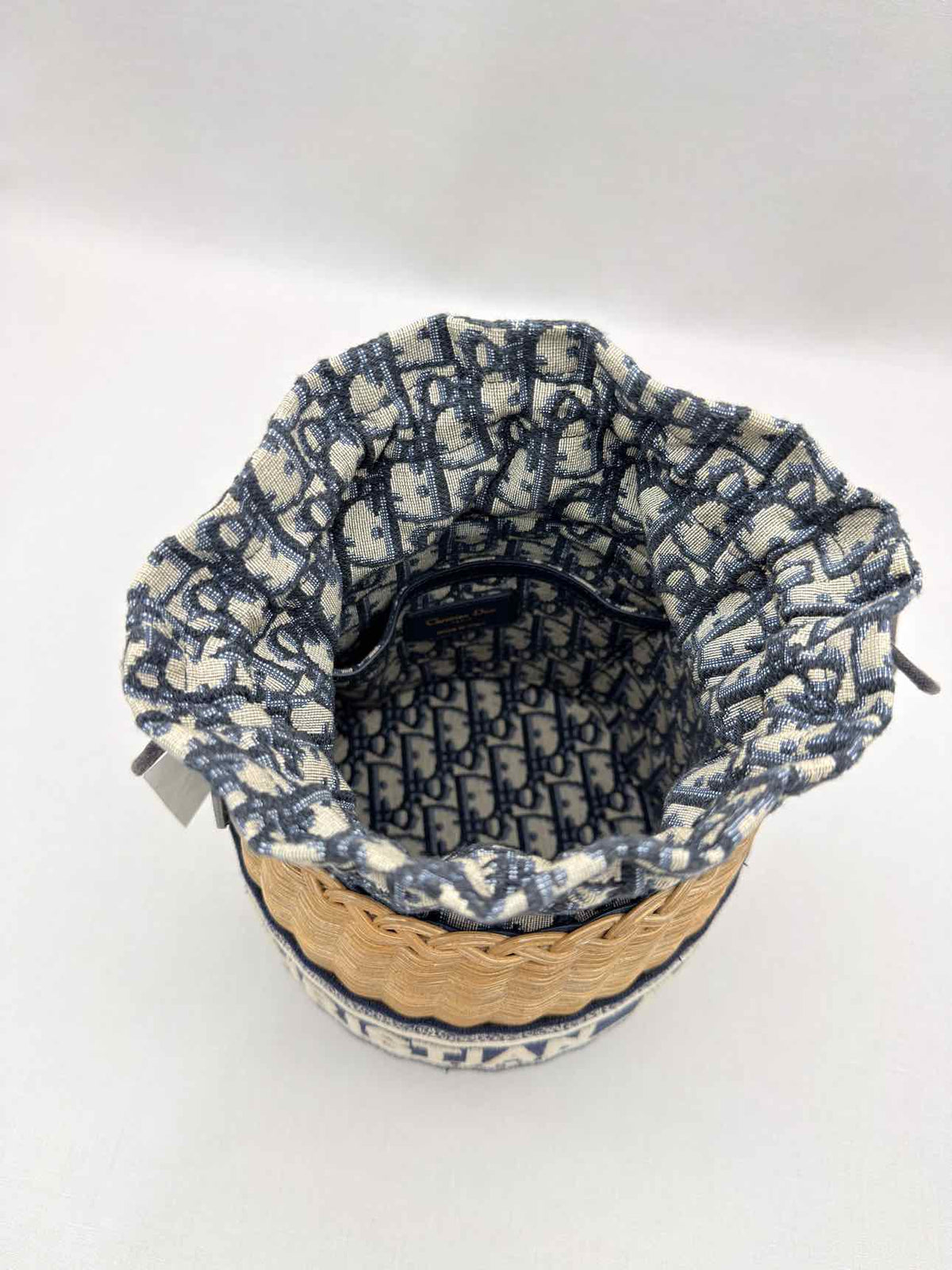 DIOR Wicker Blue & White Oblique Bucket Bag