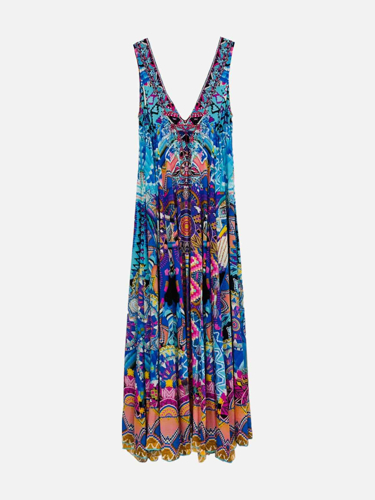 CAMILLA Slip Dress Blue Multicolor Printed Slip Dress