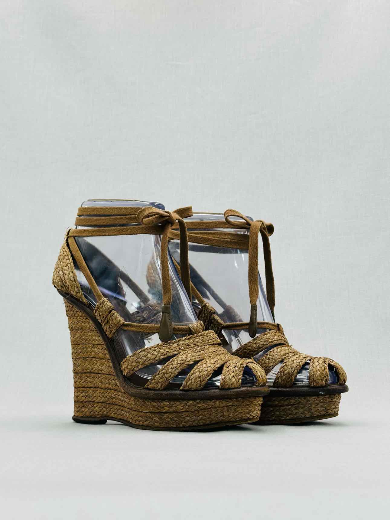 BOTTEGA VENETA Raffia Beige Size EU 38 Wedges