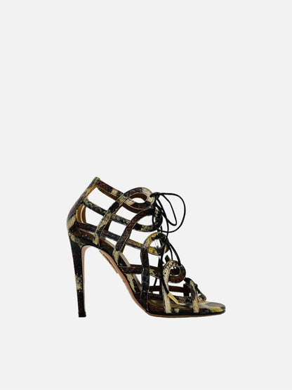 AQUAZZURA Black & Green Heeled Sandals 35