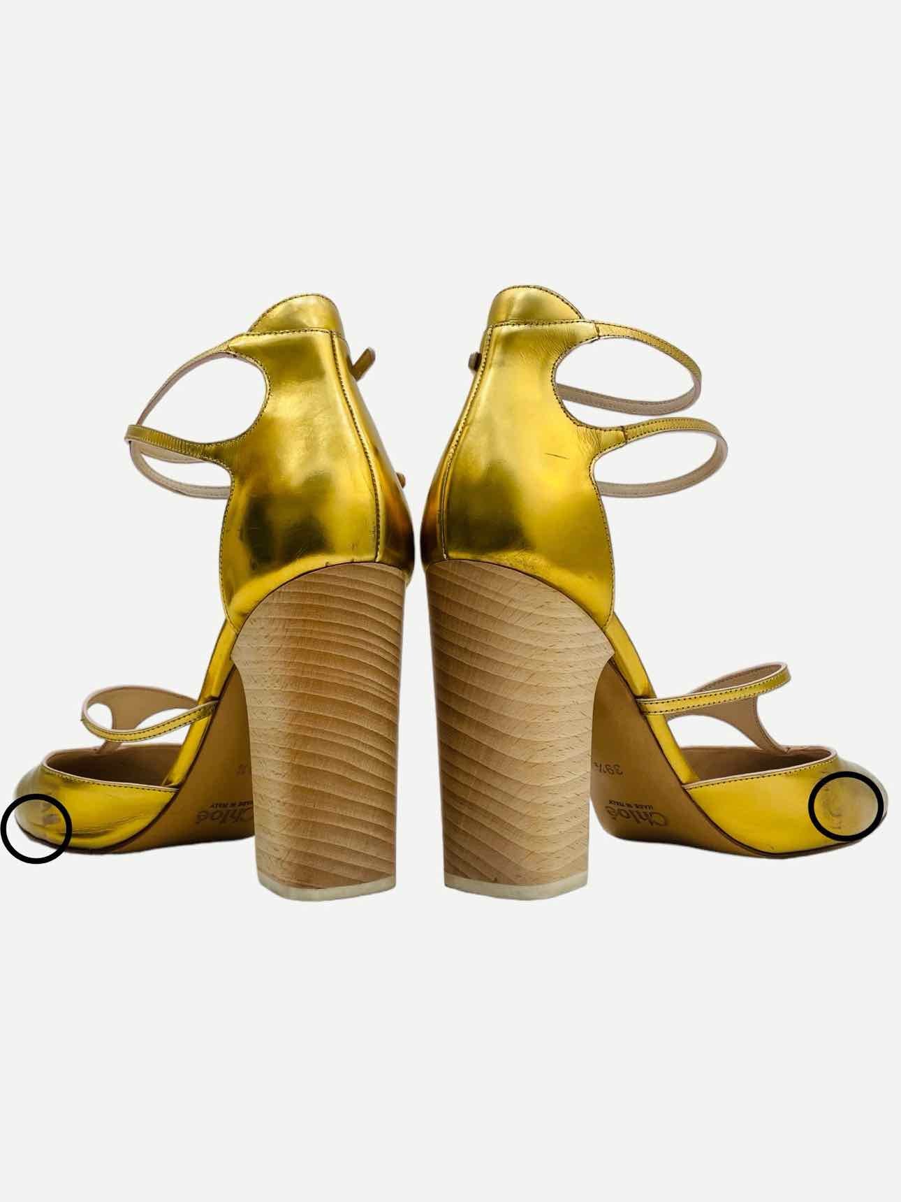 CHLOE Ankle Strap Metallic Gold Heeled Sandals