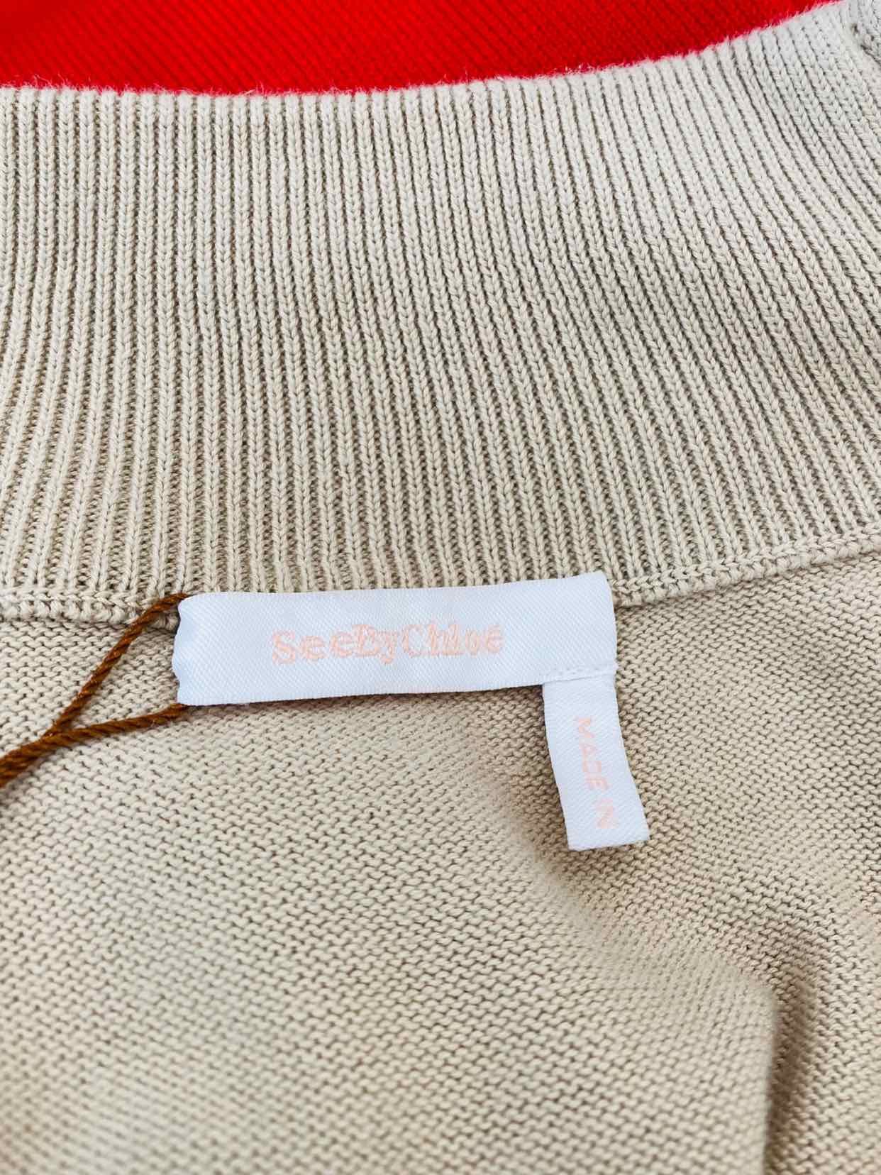 SEE BY CHLOE Two Tone Beige & Red Logo Jumper