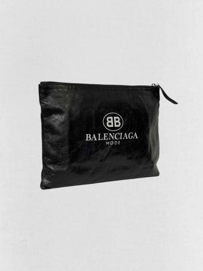 BALENCIAGA Black Logo Print Clutch
