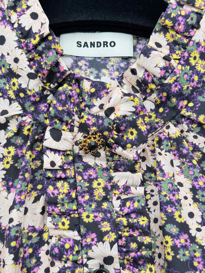 SANDRO Black Multicolor Floral Size Medium Blouse