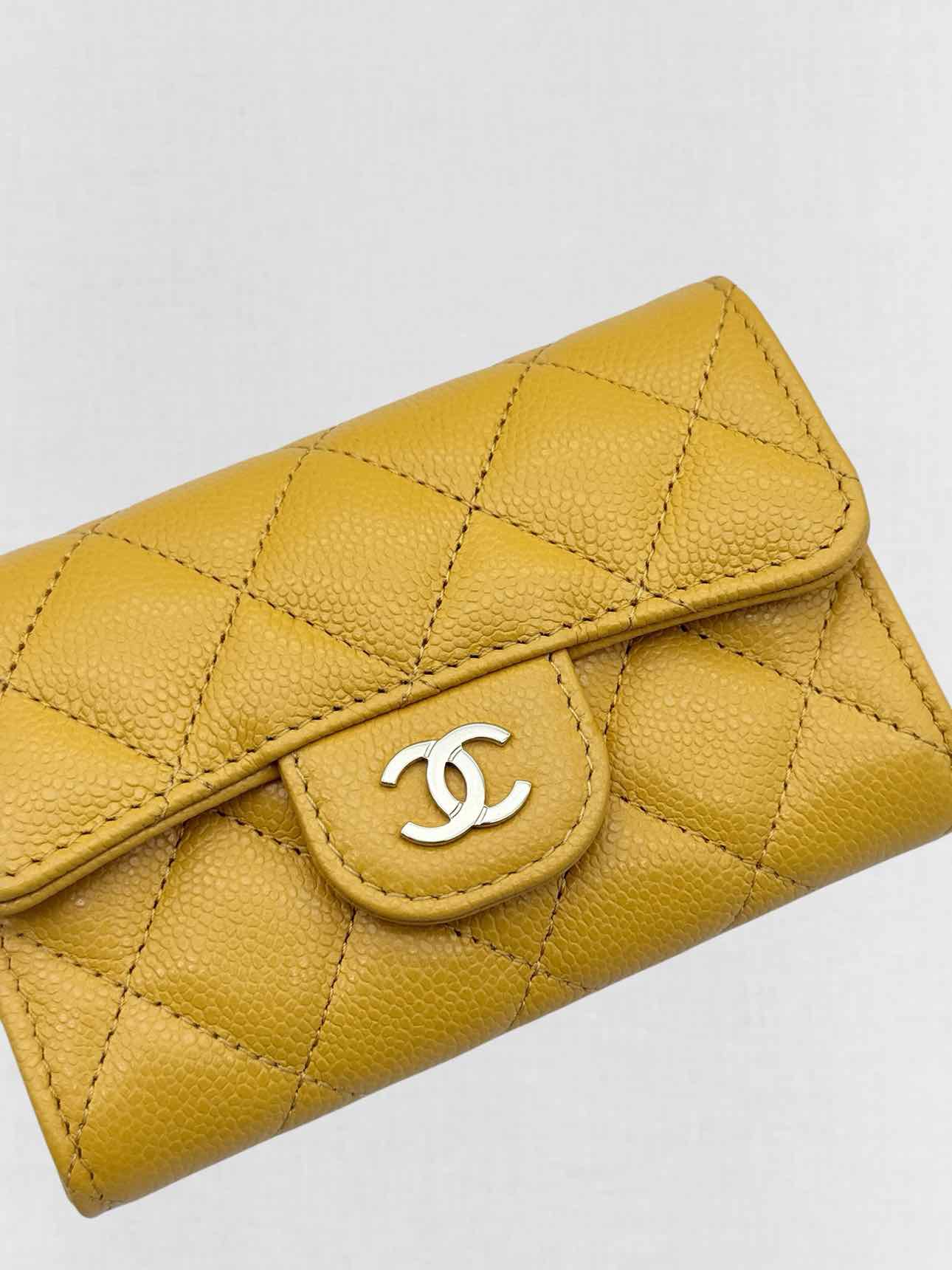 CHANEL Yellow Quilted Compact Wallet