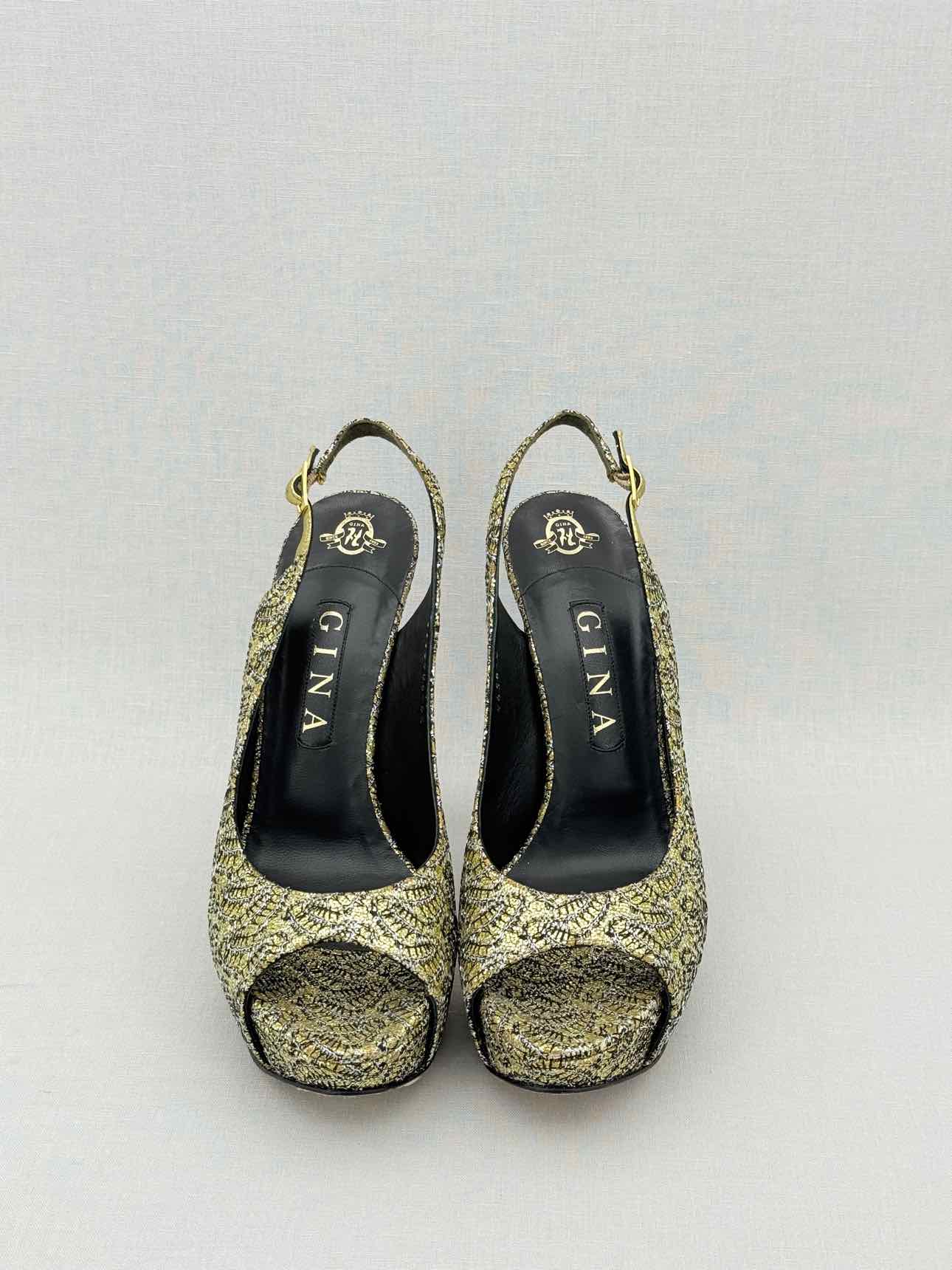 GINA Gold & Black Embroidered Size EU 39.5 Pumps