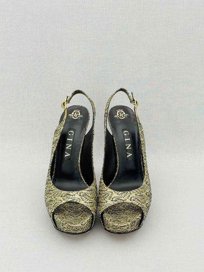 GINA Gold & Black Embroidered Size EU 39.5 Pumps