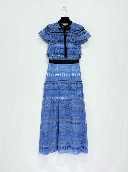 SELF-PORTRAIT Blue w/ Black Trim Size US 4 Long Dress