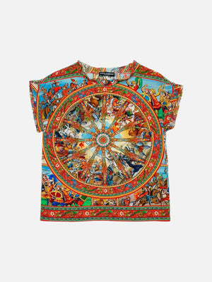 DOLCE & GABBANA Blue Multicolor Printed Size US 0 Top