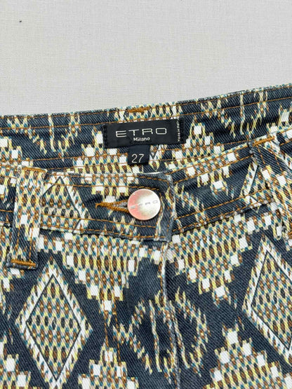 ETRO Blue Multicolor Diamond Pattern Size 27 Jeans