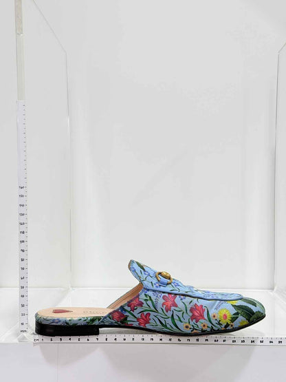 GUCCI Princetown Blue Multicolor Size EU 37.5 Mules