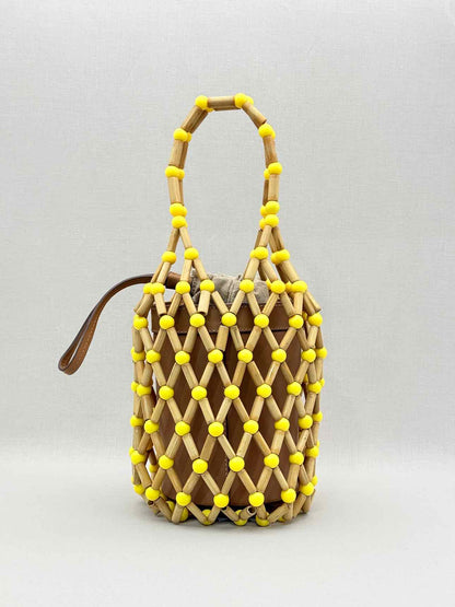 WAI WAI RIO Fefi Brown & Yellow Beaded Bucket Bag