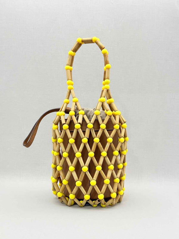 WAI WAI RIO Fefi Brown & Yellow Beaded Bucket Bag