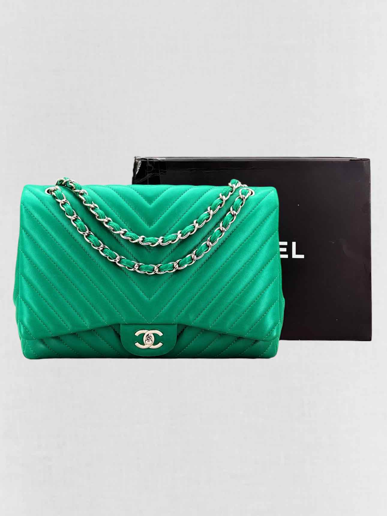 CHANEL Classic Green Chevron Shoulder Bag