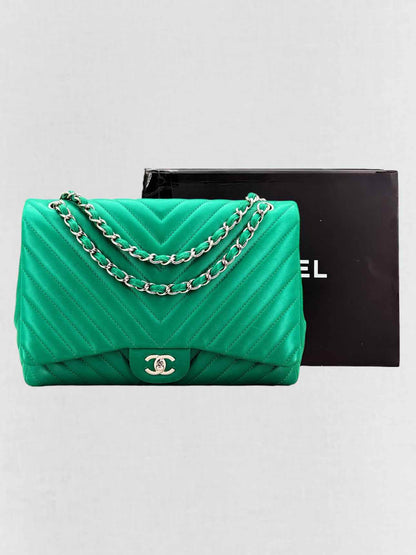 CHANEL Classic Green Chevron Shoulder Bag