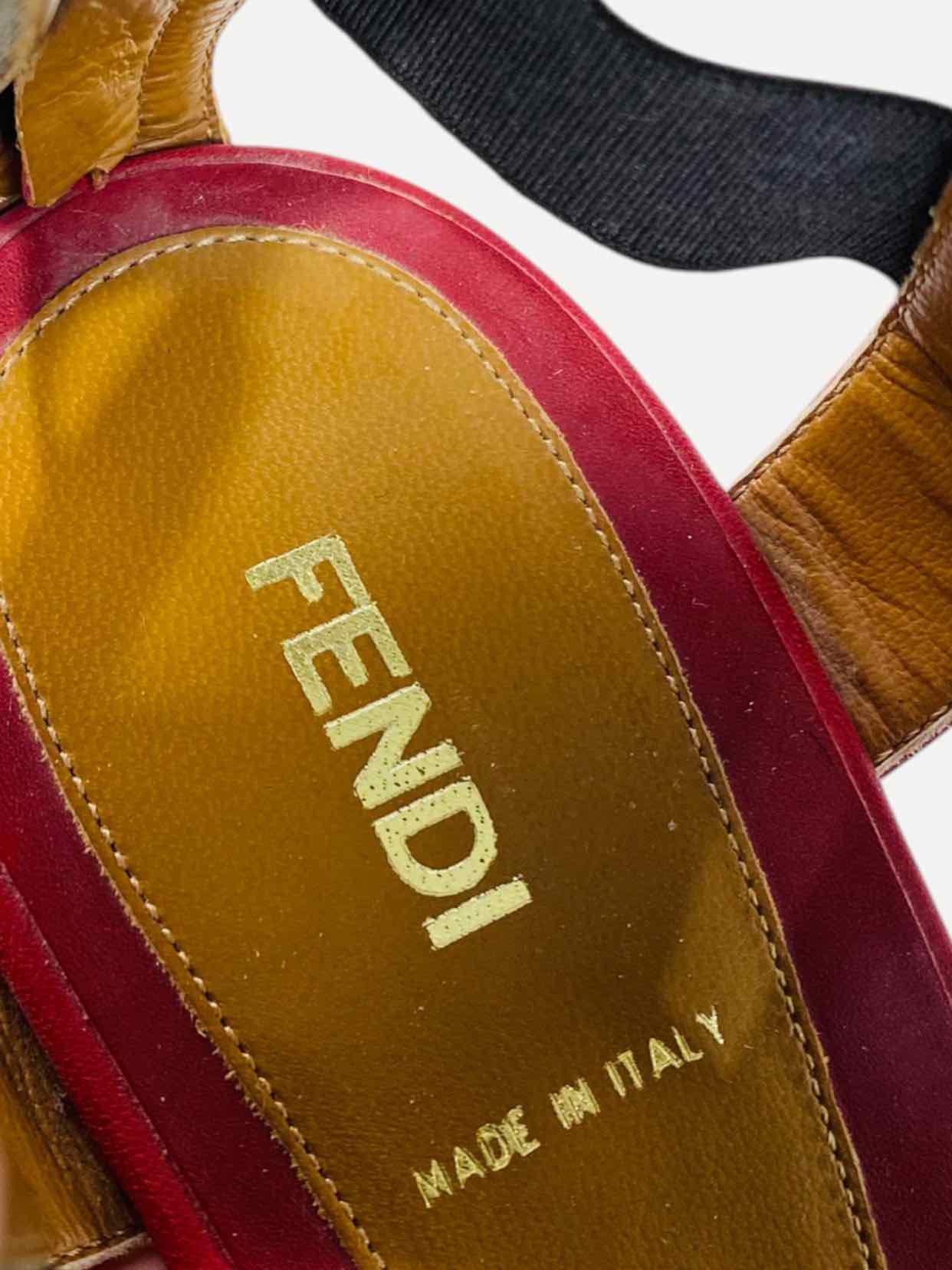 FENDI T-bar Red & Brown Size EU 40 Wedges