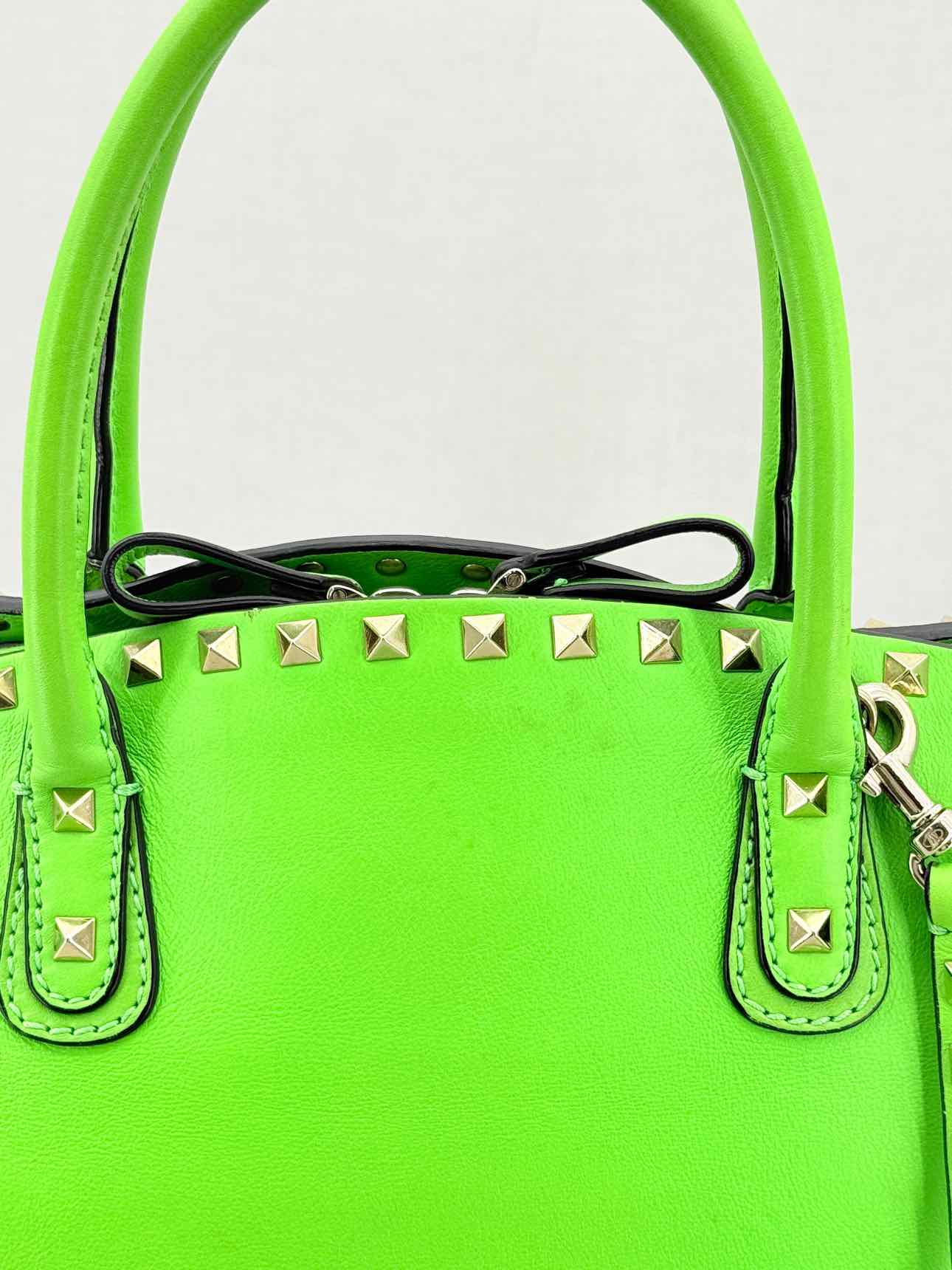 VALENTINO GARAVANI Rockstud Neon Green Tote Bag