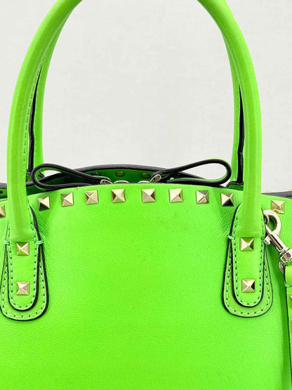 VALENTINO GARAVANI Rockstud Neon Green Tote Bag