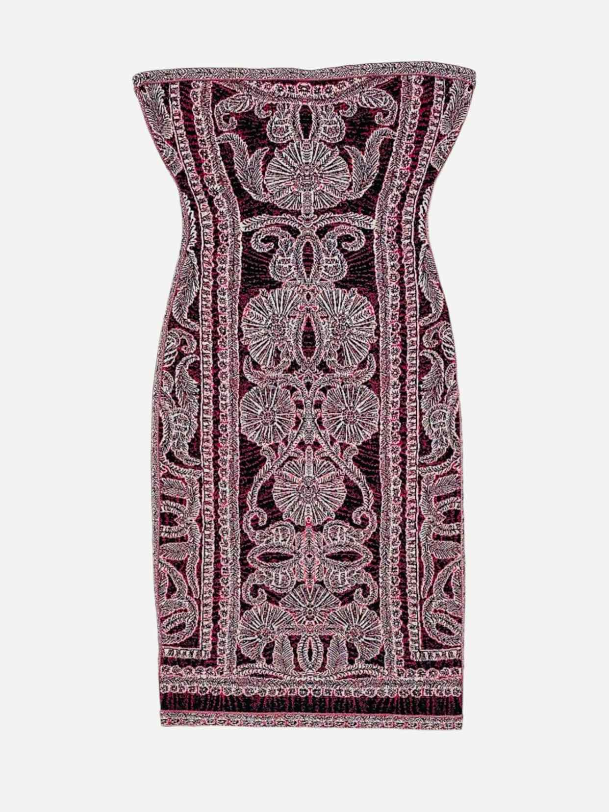 HERVE LEGER Vivien Burgundy & Pink Mini Bodycon Dress