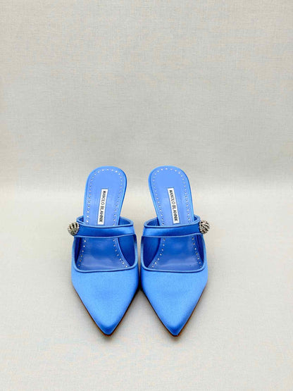 MANOLO BLAHNIK Camparimu Jewel 70 Blue Size EU 42 Mules