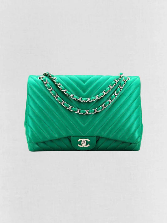 CHANEL Classic Green Chevron Shoulder Bag