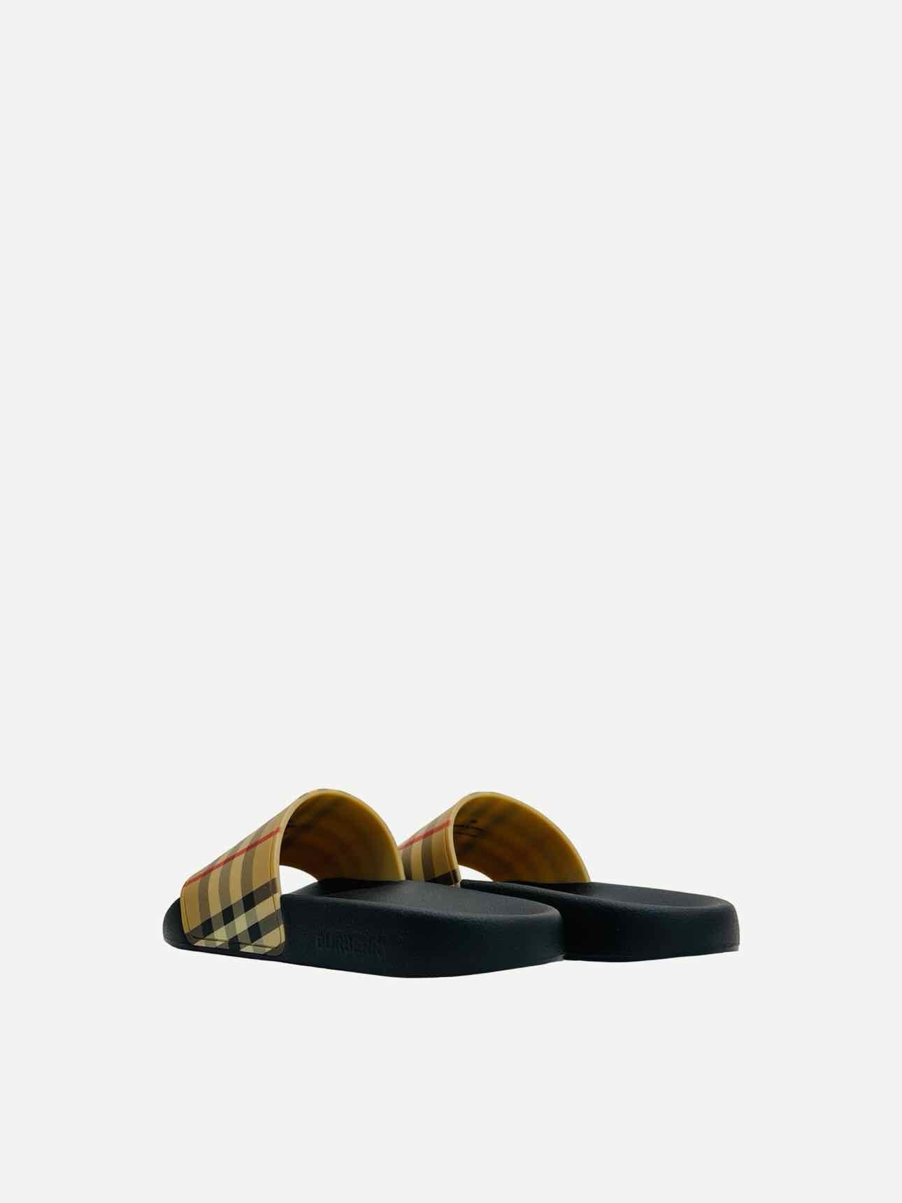 BURBERRY Beige Check Slides 36