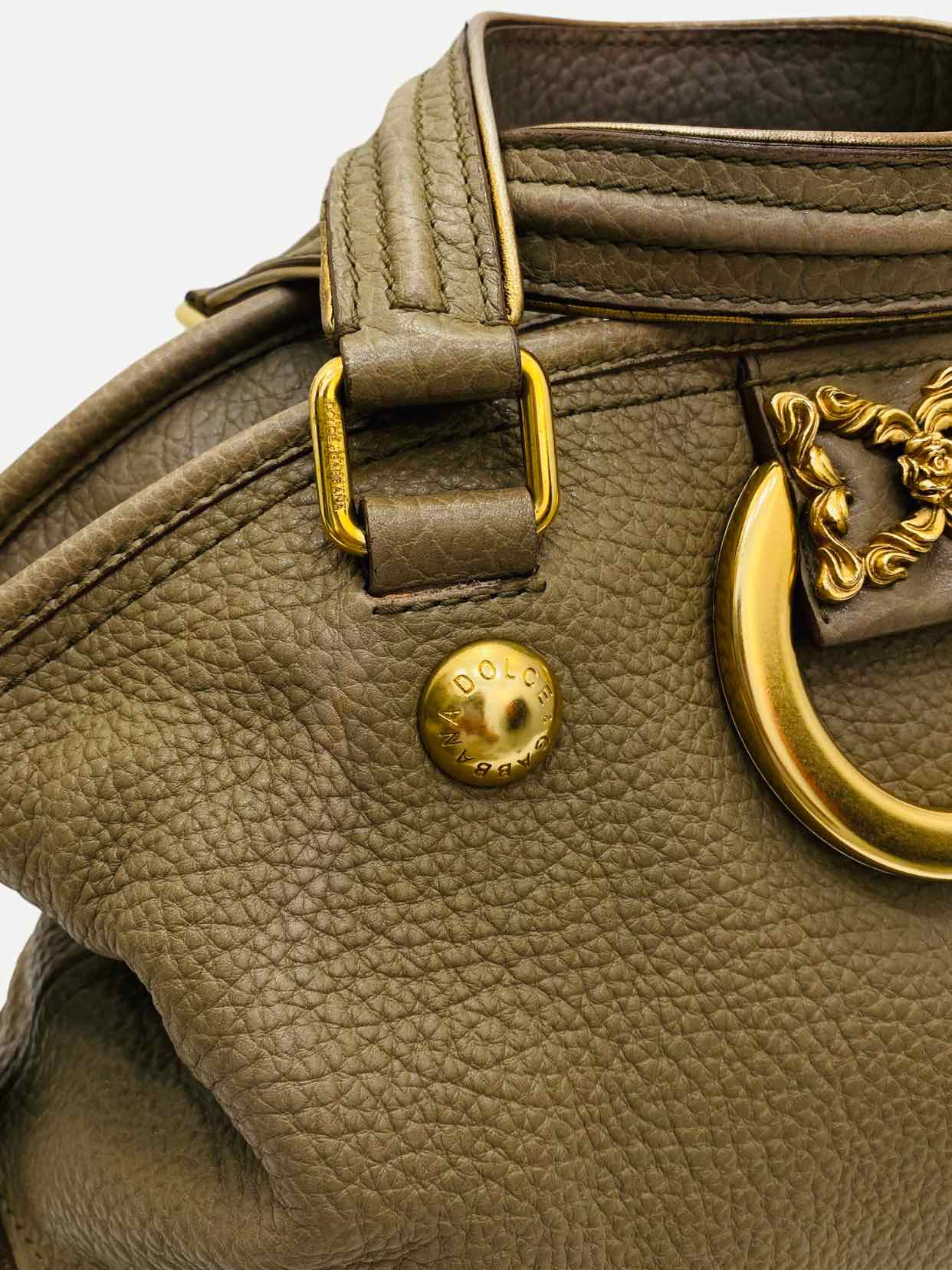 DOLCE & GABBANA Baroque Logo Olive Green Satchel