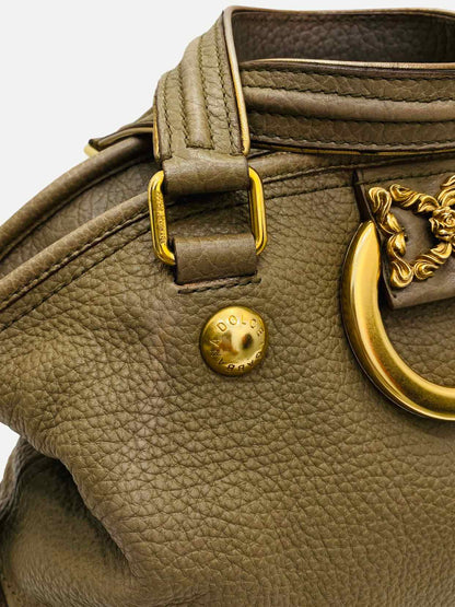 DOLCE & GABBANA Baroque Logo Olive Green Satchel
