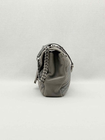 SAINT LAURENT College Grey Chevron Shoulder Bag
