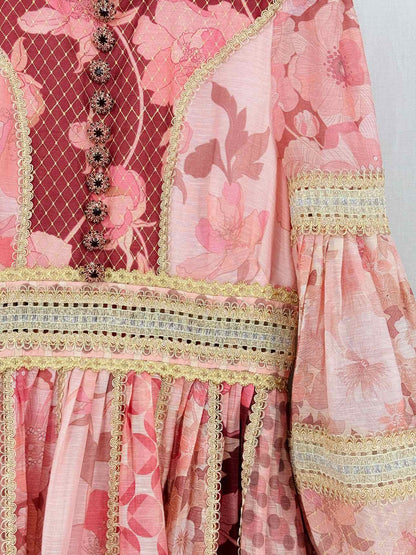 ZIMMERMANN Concert Pink Floral Size Medium Short Dress