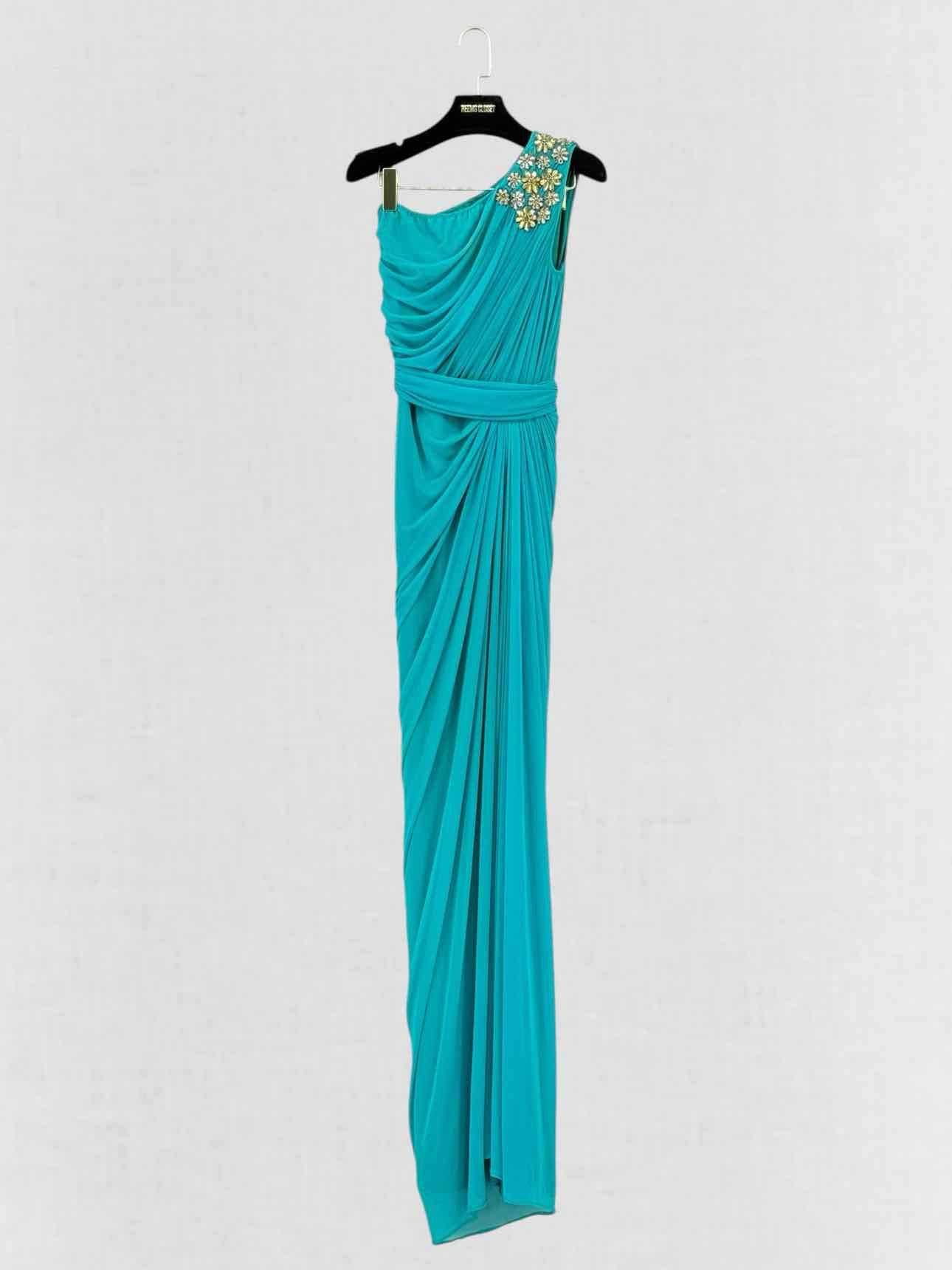 RAMONA COUTURE Turquoise Ruched Size US 4 Long Dress