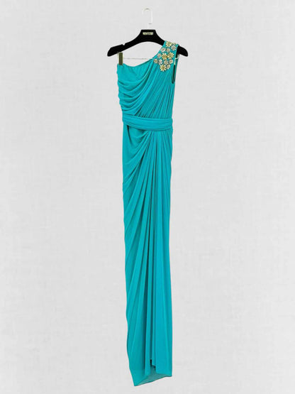RAMONA COUTURE Turquoise Ruched Size US 4 Long Dress