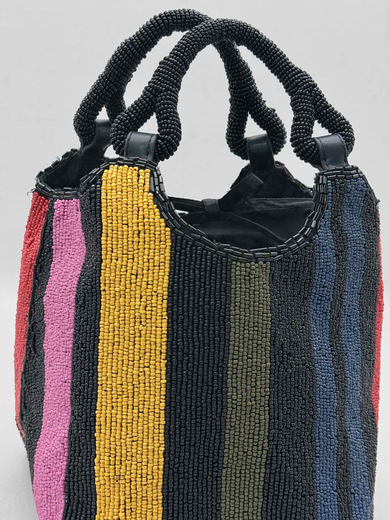STAUD Cote Black Multicolor Mosaic Stripe Bucket Bag