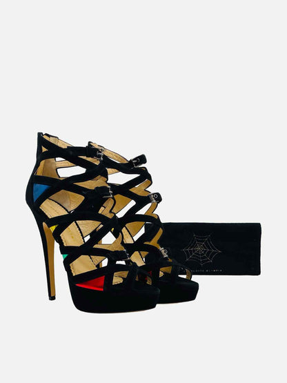 CHARLOTTE OLYMPIA Black w/ Multicolor Heeled Sandals