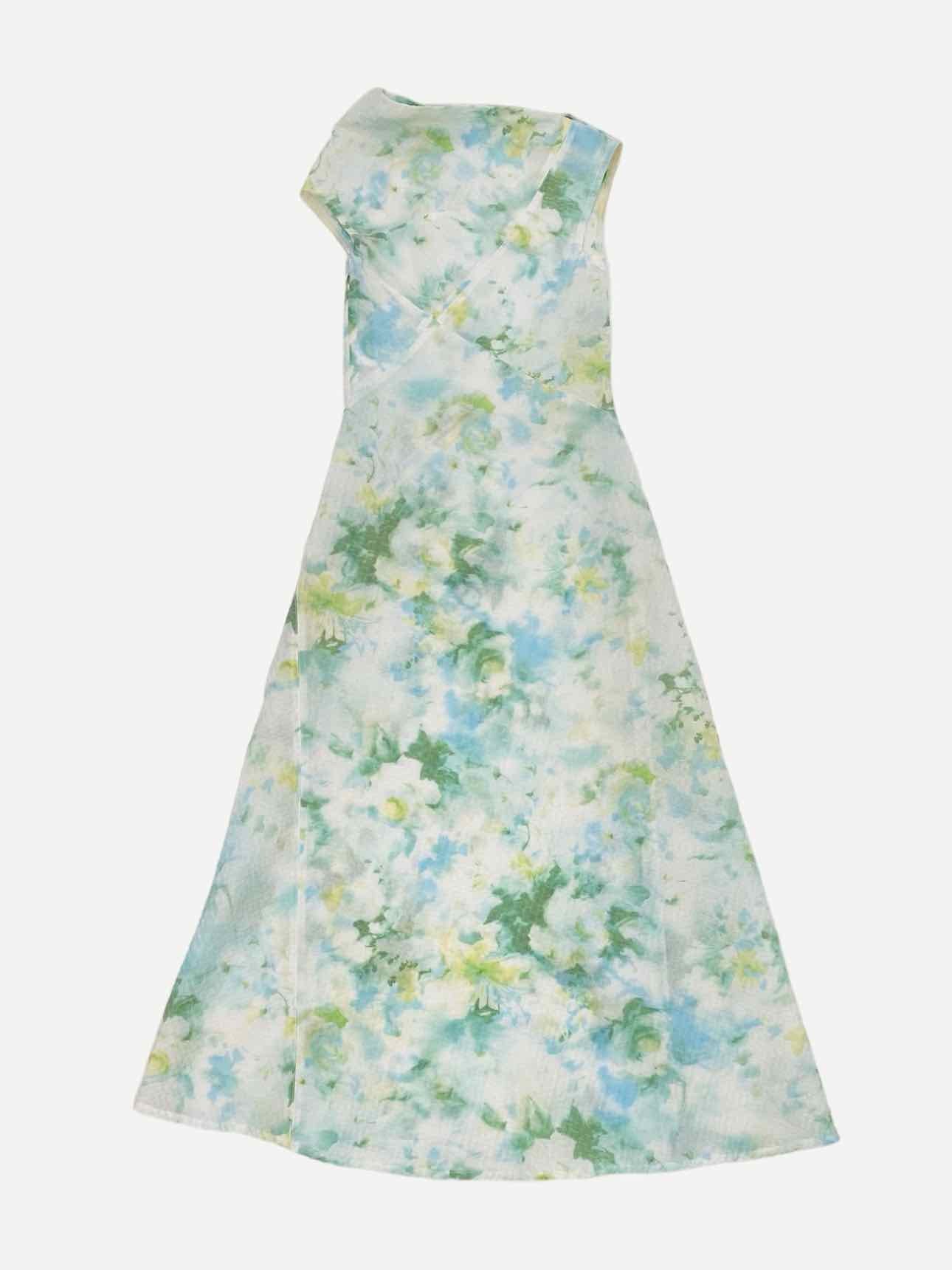 CELINE Cutout White & Green Printed Long Dress