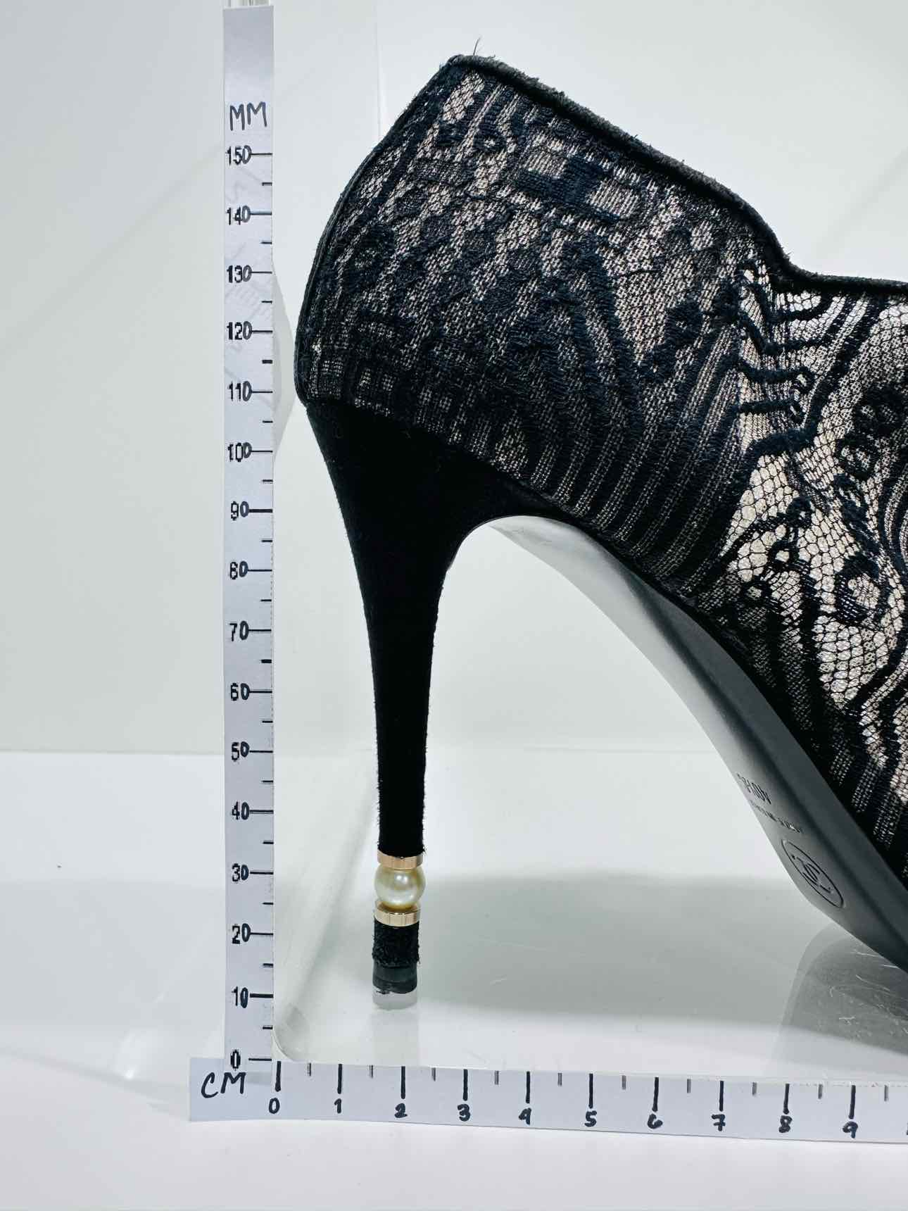 CHANEL Lace Up Black Mesh Size EU 40.5 Booties