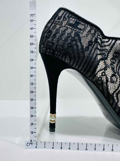 CHANEL Lace Up Black Mesh Size EU 40.5 Booties