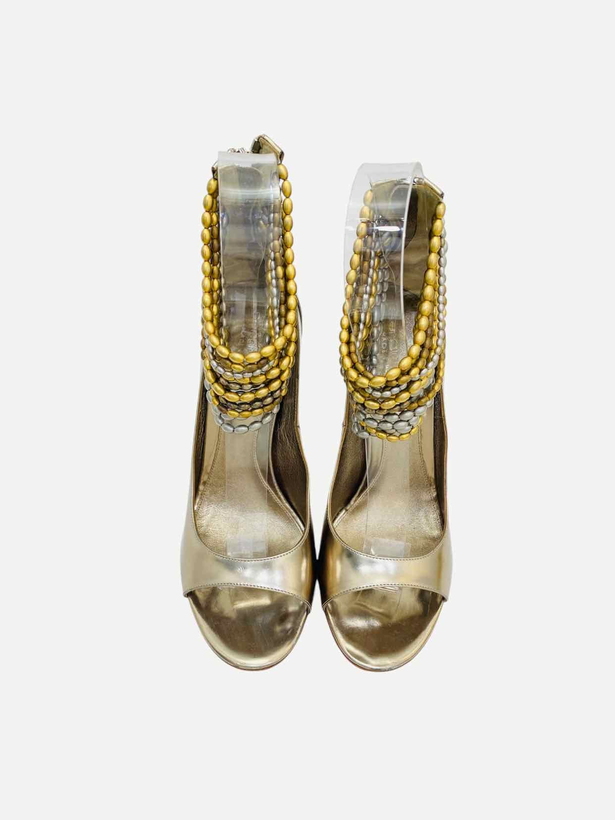 SERGIO ROSSI Ankle Cuff Gold Heeled Sandals 40