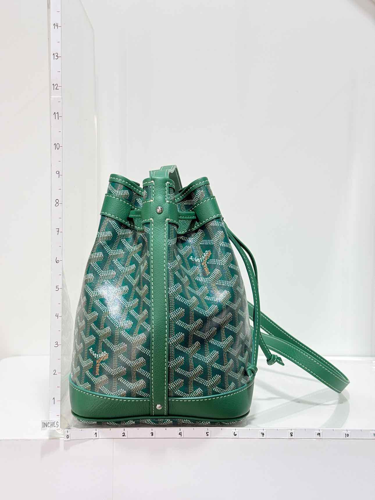 GOYARD Petit Flot Green Goyardine Chevron Bucket Bag