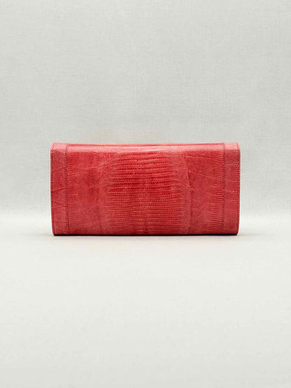 SERGIO ROSSI Coral Lizard Embossed Clutch