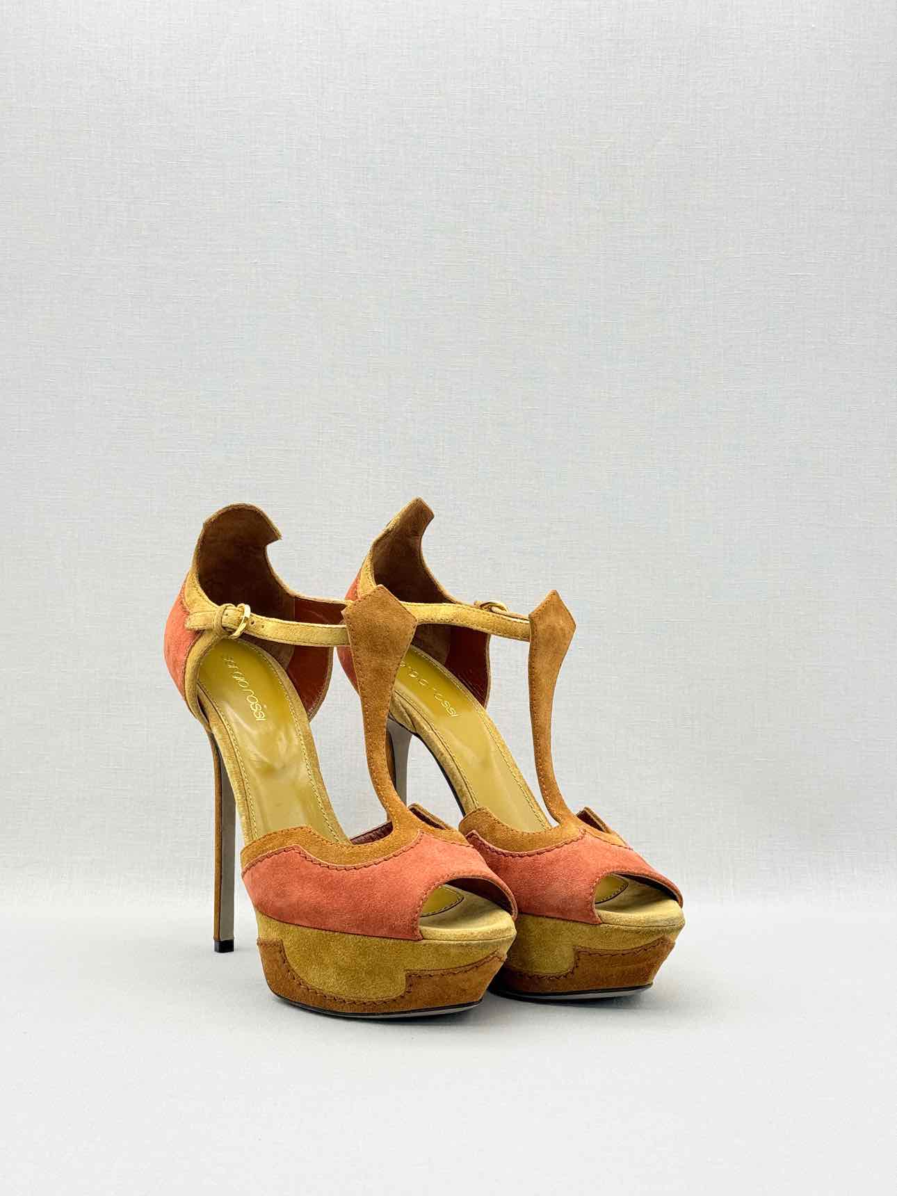 SERGIO ROSSI Tan & Orange Size EU 39.5 Platform Sandals