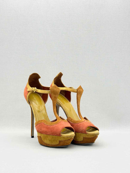 SERGIO ROSSI Tan & Orange Size EU 39.5 Platform Sandals