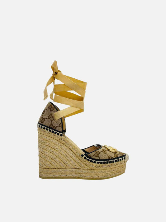 GUCCI Espadrille Beige GG Wedges 35.5